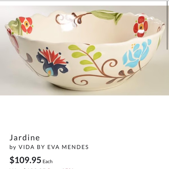 JARDINE Vida Eva Mendes for Espana Handpainted Ceramic 11” Serving Bowl - Picture 13 of 15